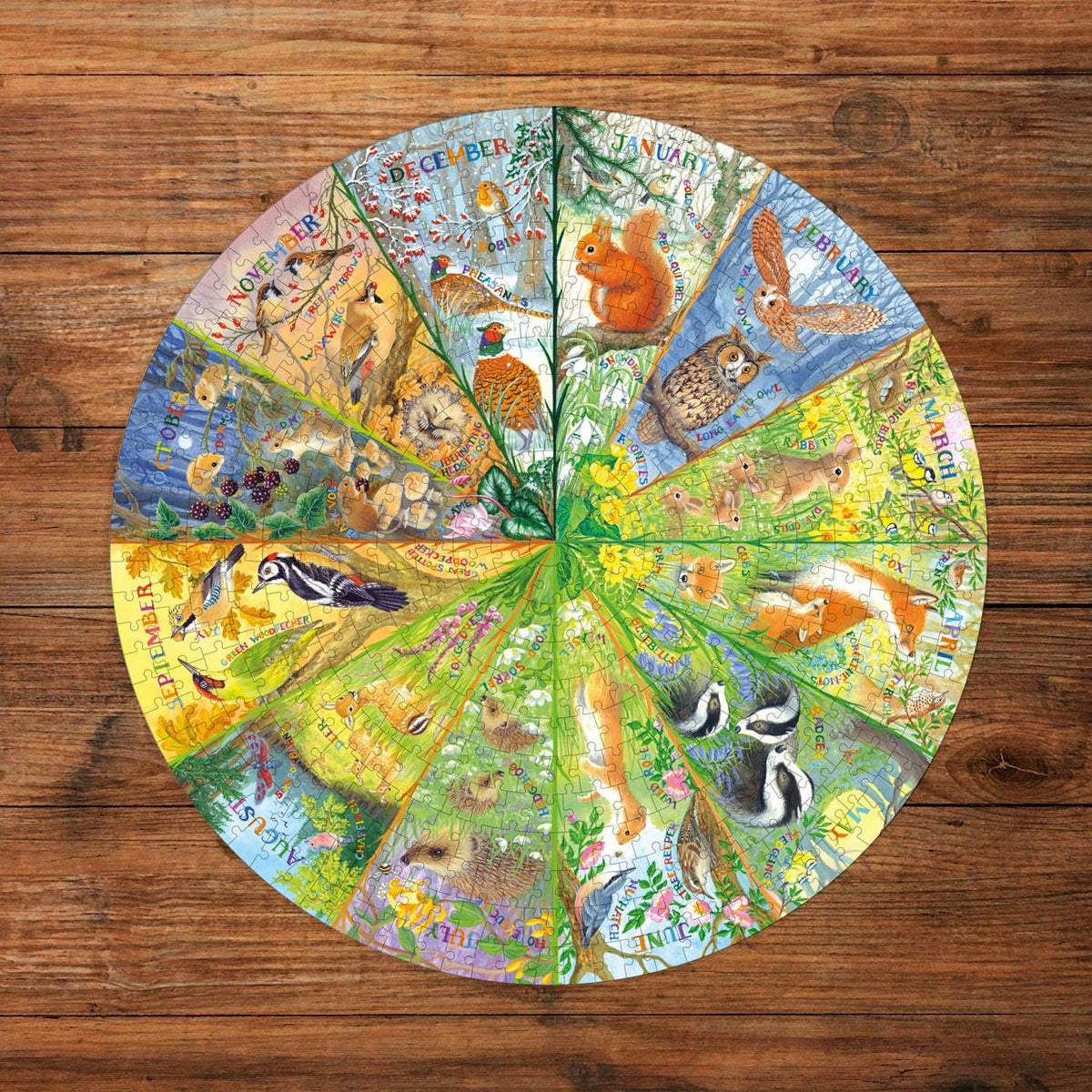 Gibsons National Trust A Year in the Forest 500 piece circular jigsaw puzzle, view 3