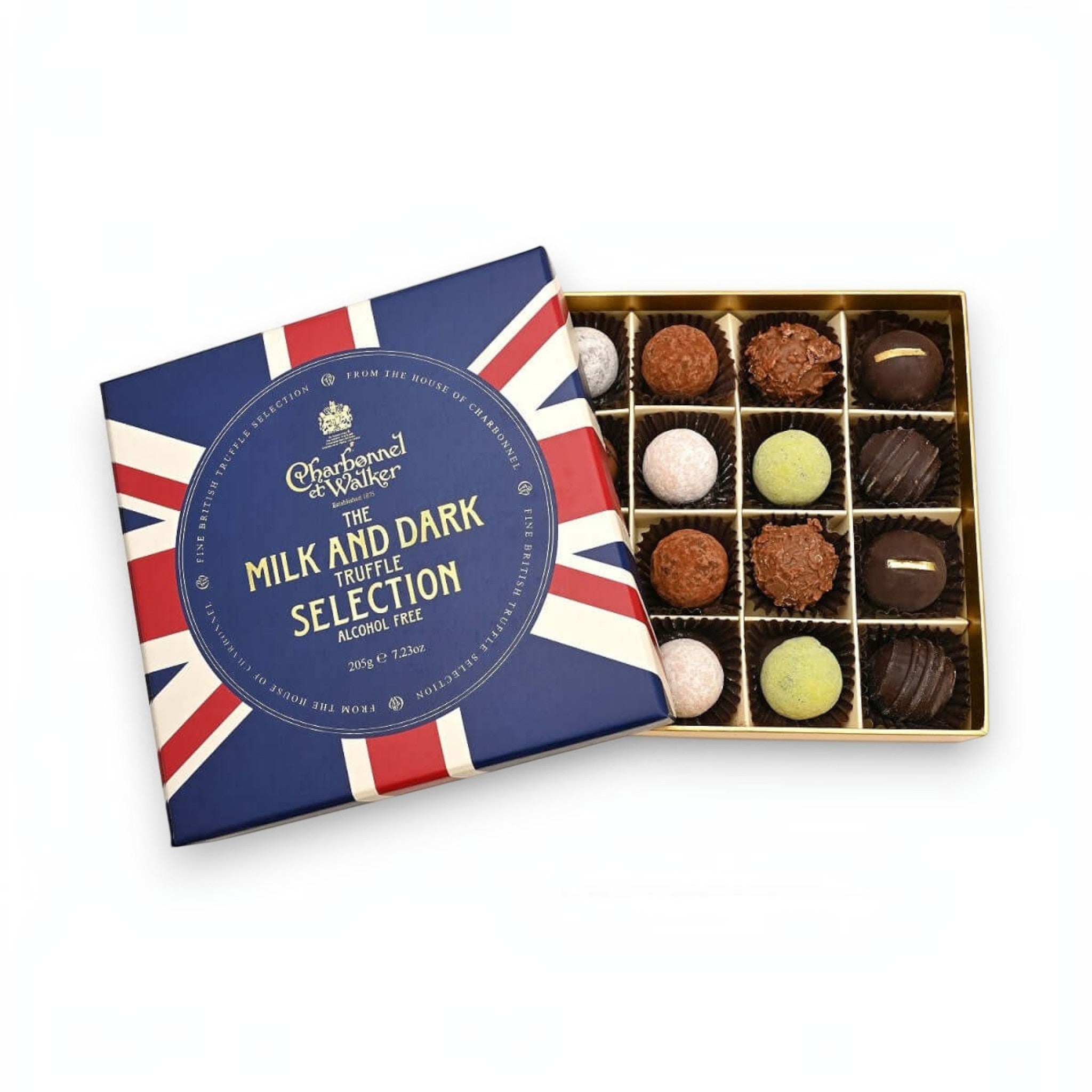 Charbonnel et Walker Union Jack milk and dark chocolate truffle selection, 205g, made in London