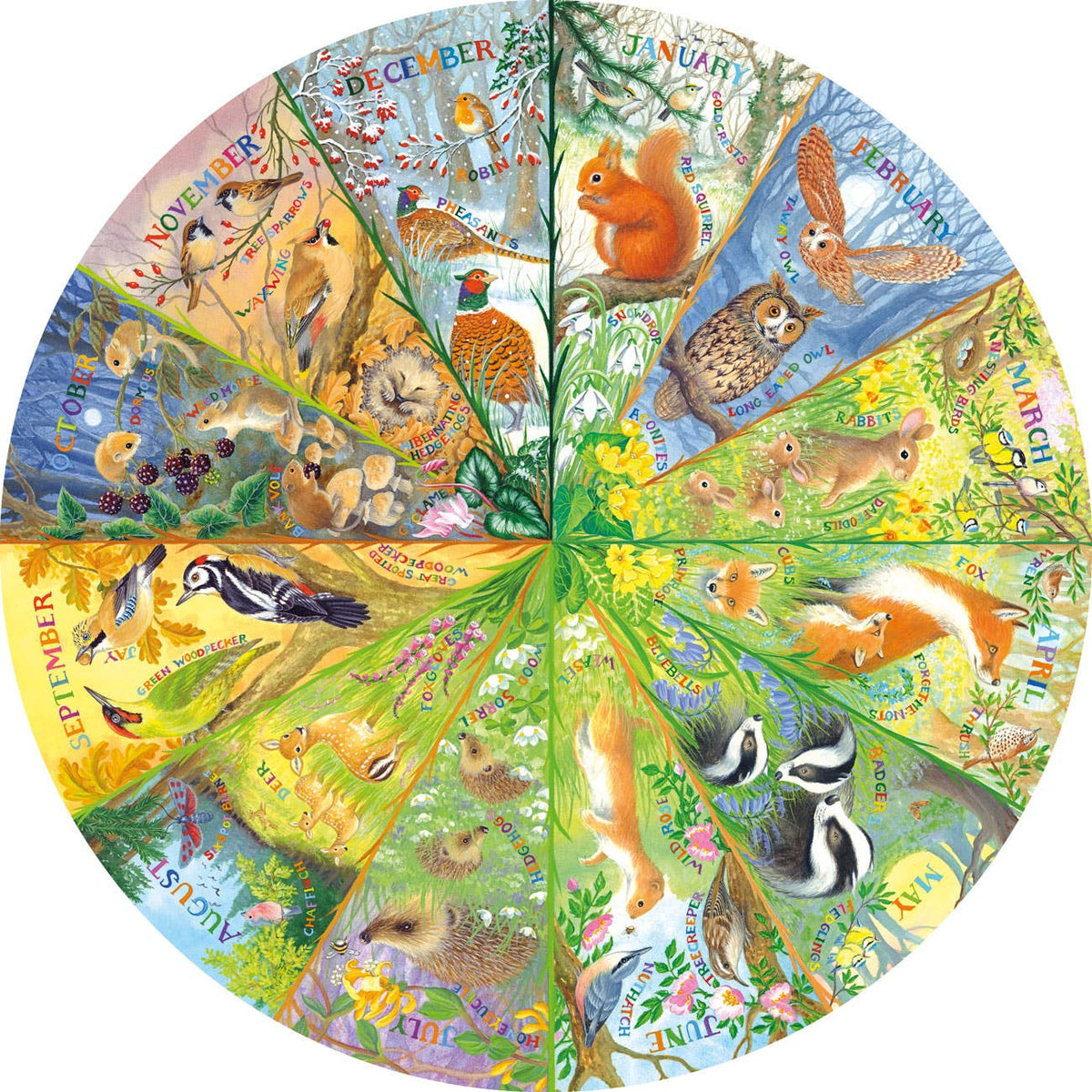 Gibsons National Trust A Year in the Forest 500 piece circular jigsaw puzzle, view 2