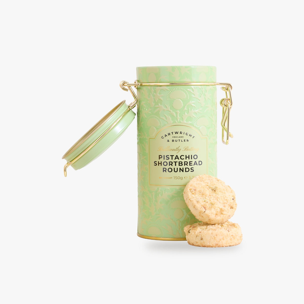 Cartwright & Butler Pistachio Shortbread Rounds in Tin 150g, additional photograph