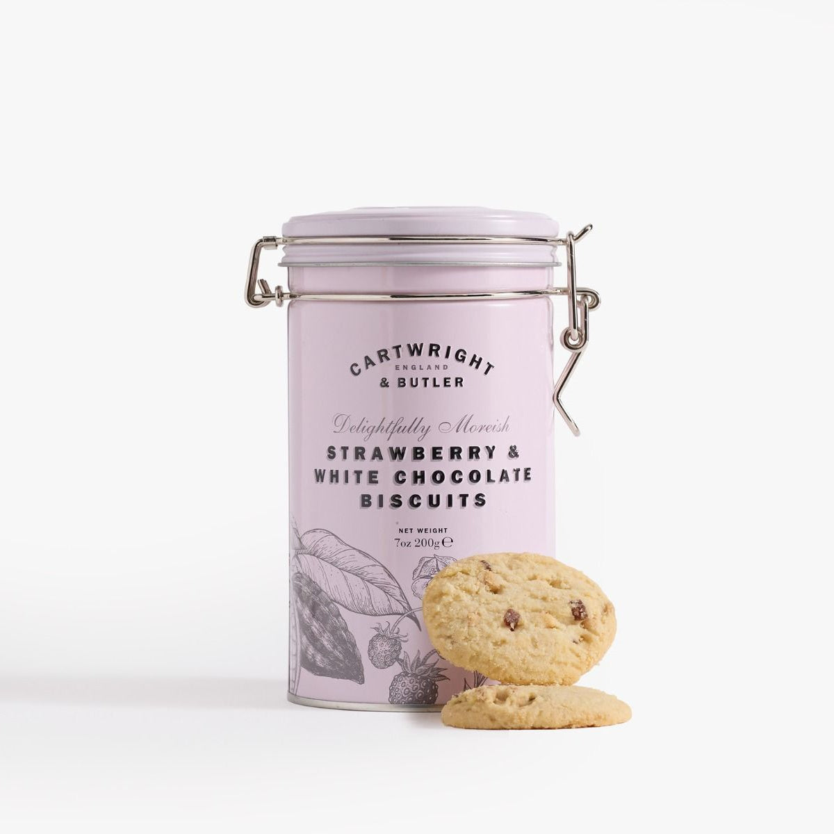 Cartwright & Butler Strawberry & White Chocolate Biscuits in Tin 200g, additional photograph