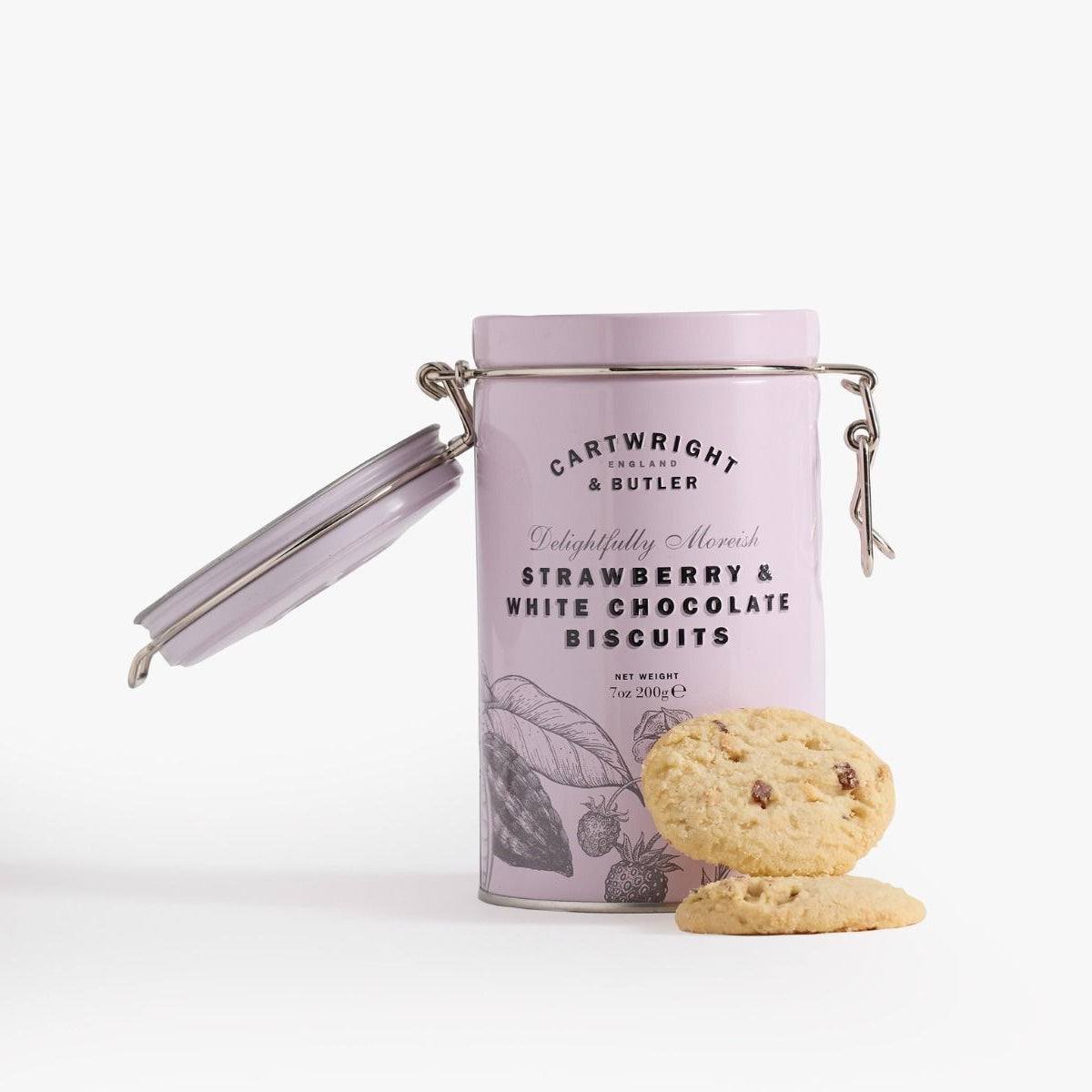 Cartwright & Butler Strawberry & White Chocolate Biscuits in Tin 200g, additional photograph