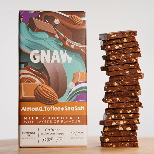GNAW Almond, Toffee & Sea Salt Milk Chocolate Bar 80g