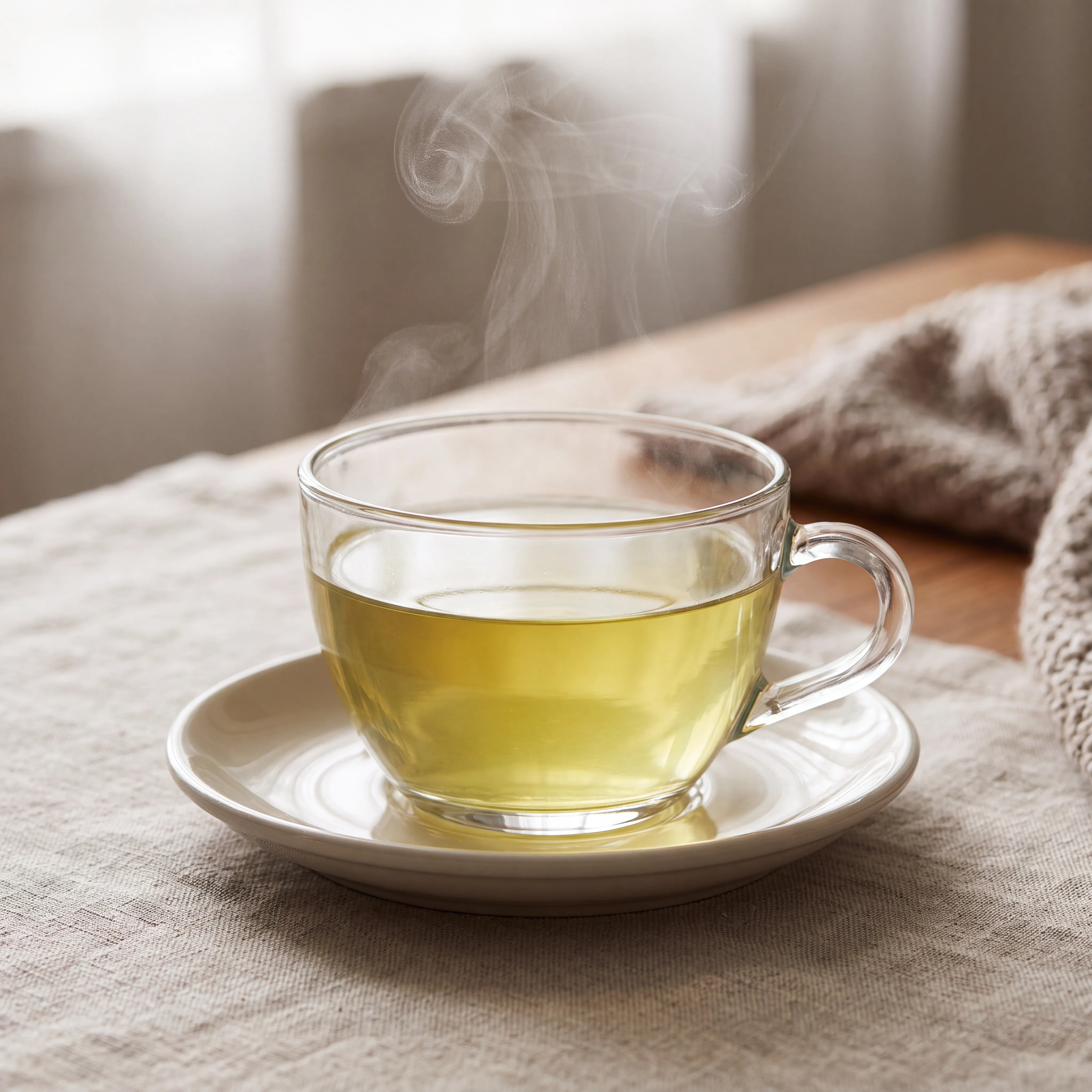 Freshly brewed cup of green tea