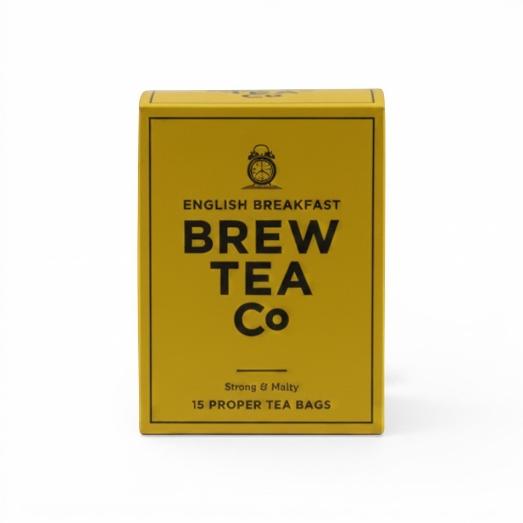 Made In England Brew Tea Co. English Breakfast tea box with 15 proper tea bags. Strong & Malty flavor.
