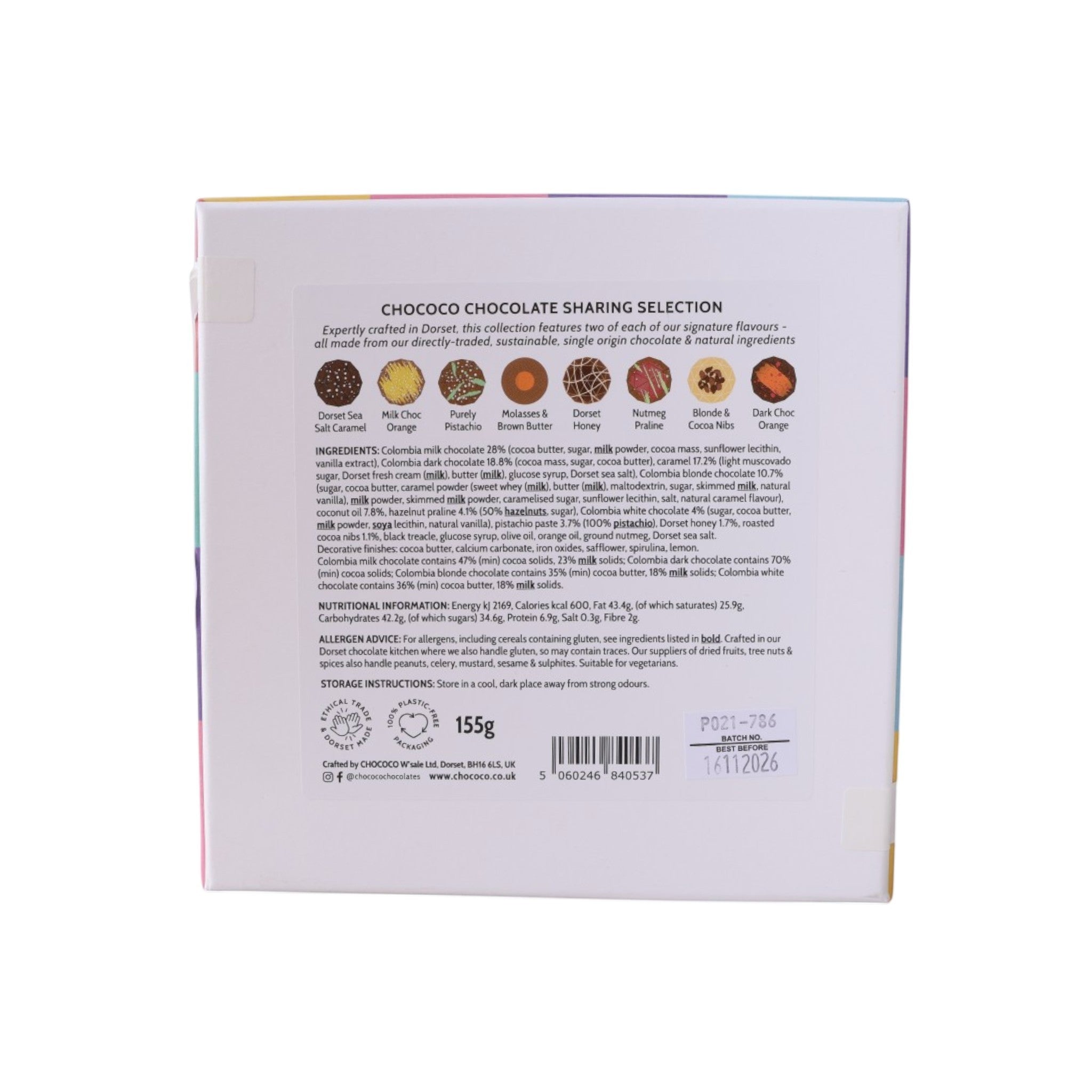 Made In England Chococo Sharing Selection box of 16 handcrafted fine chocolates with detailed flavour descriptions.