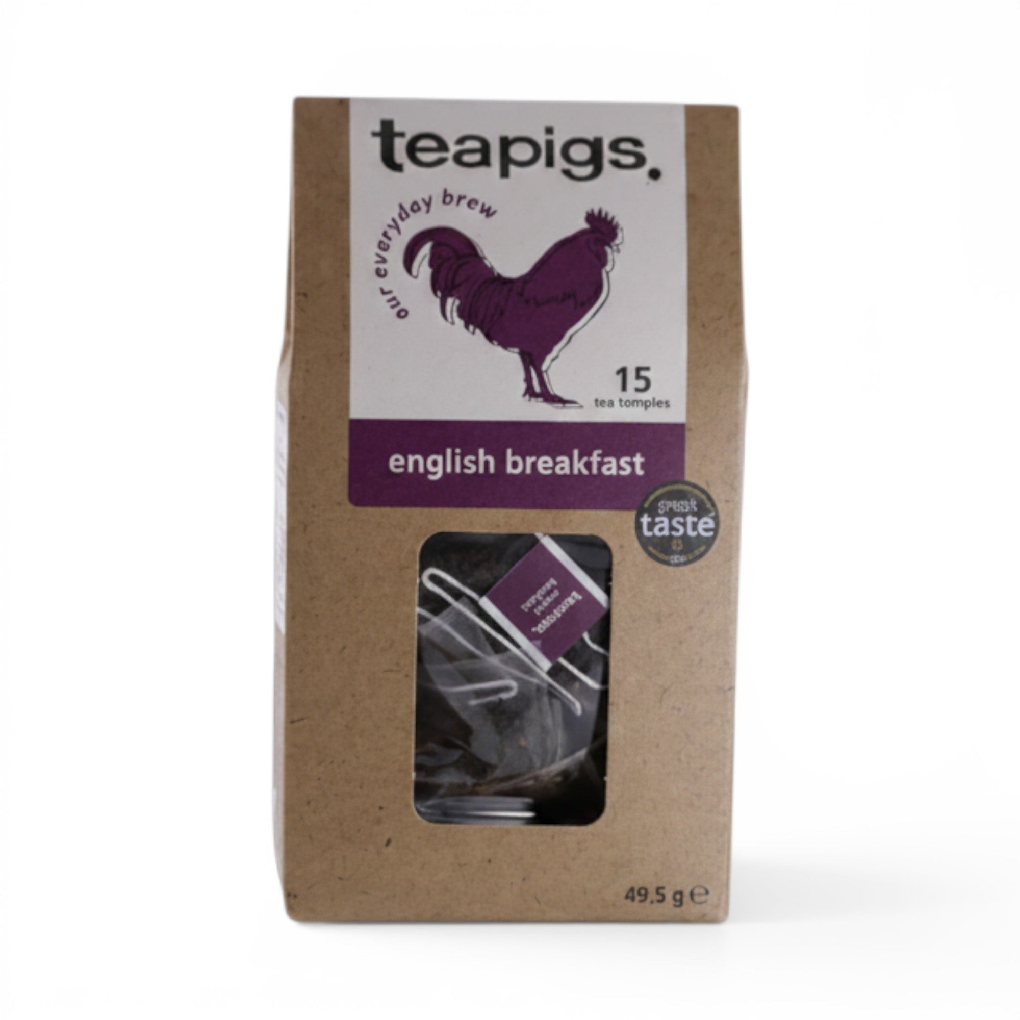 Made In England Teapigs English Breakfast tea temples, 15 biodegradable tea bags with whole leaves for a robust flavour.