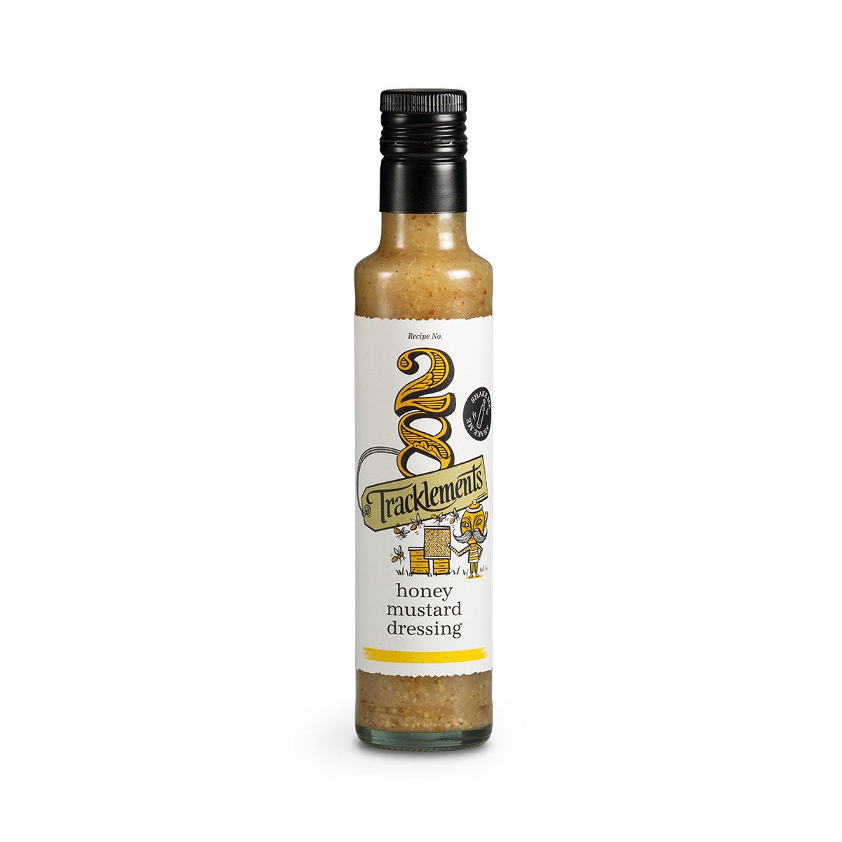 Tracklements Honey Mustard Dressing bottle, black cap
