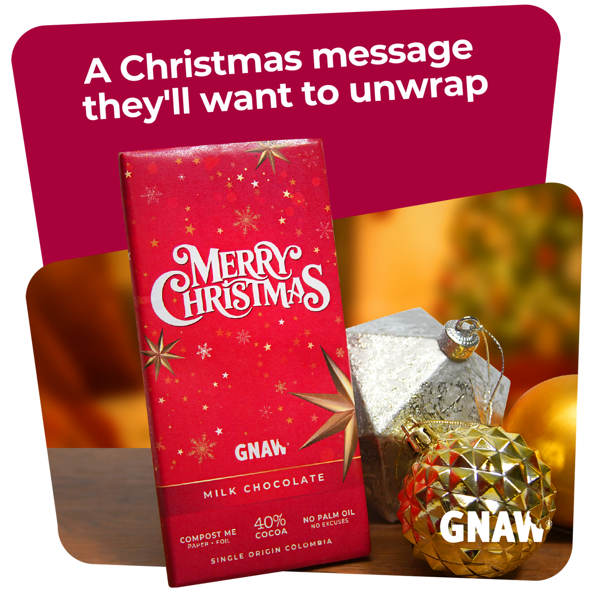 Merry Christmas Milk Chocolate Bar | 80g