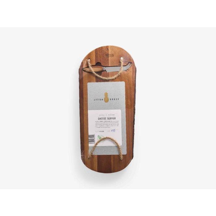 Cartwright & Butler Lytton House acacia cheese board with rope handles and cheese knife