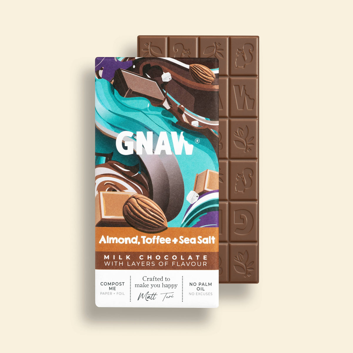 GNAW Almond, Toffee & Sea Salt Milk Chocolate Bar 80g