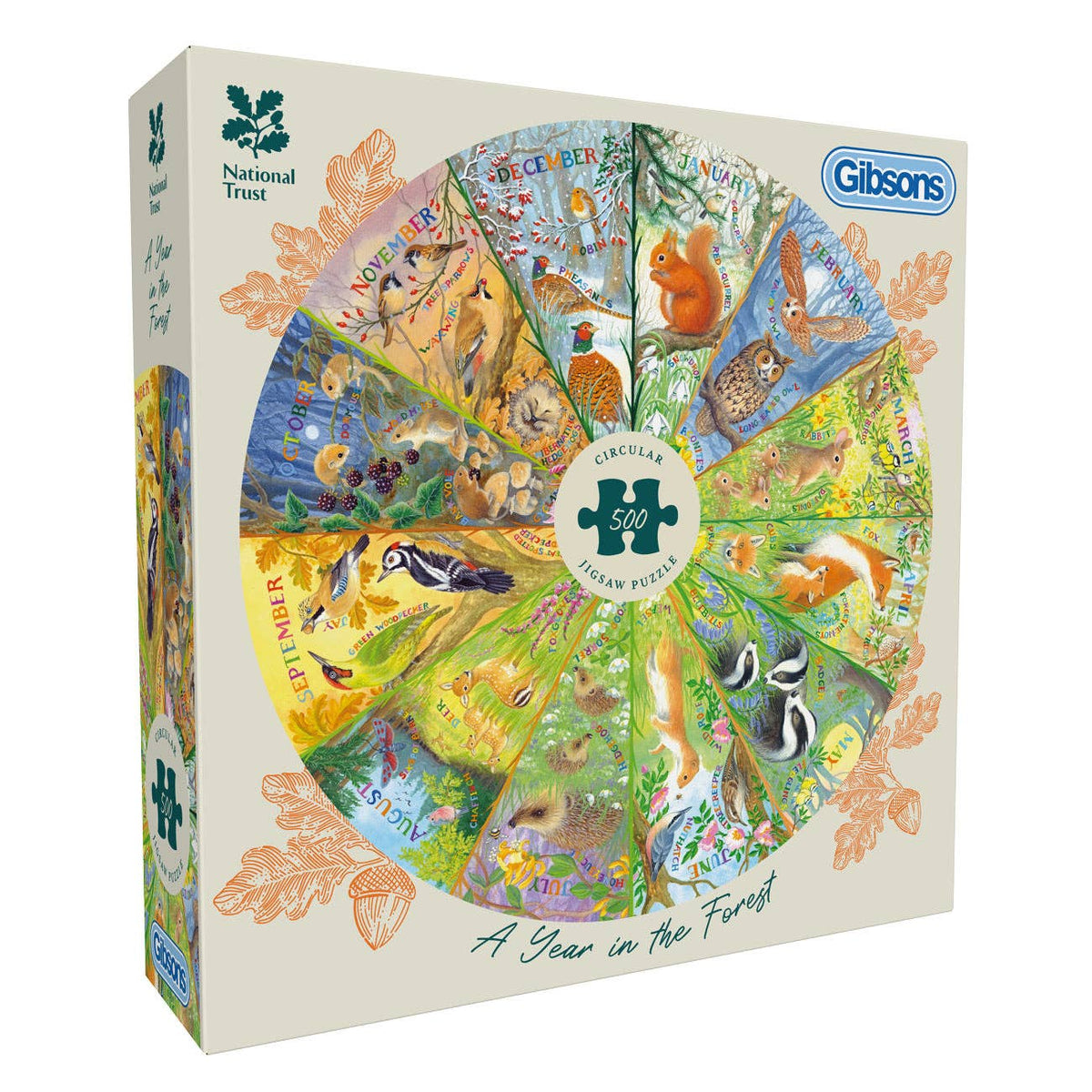 Gibsons National Trust A Year in the Forest 500 piece circular jigsaw puzzle, view 1