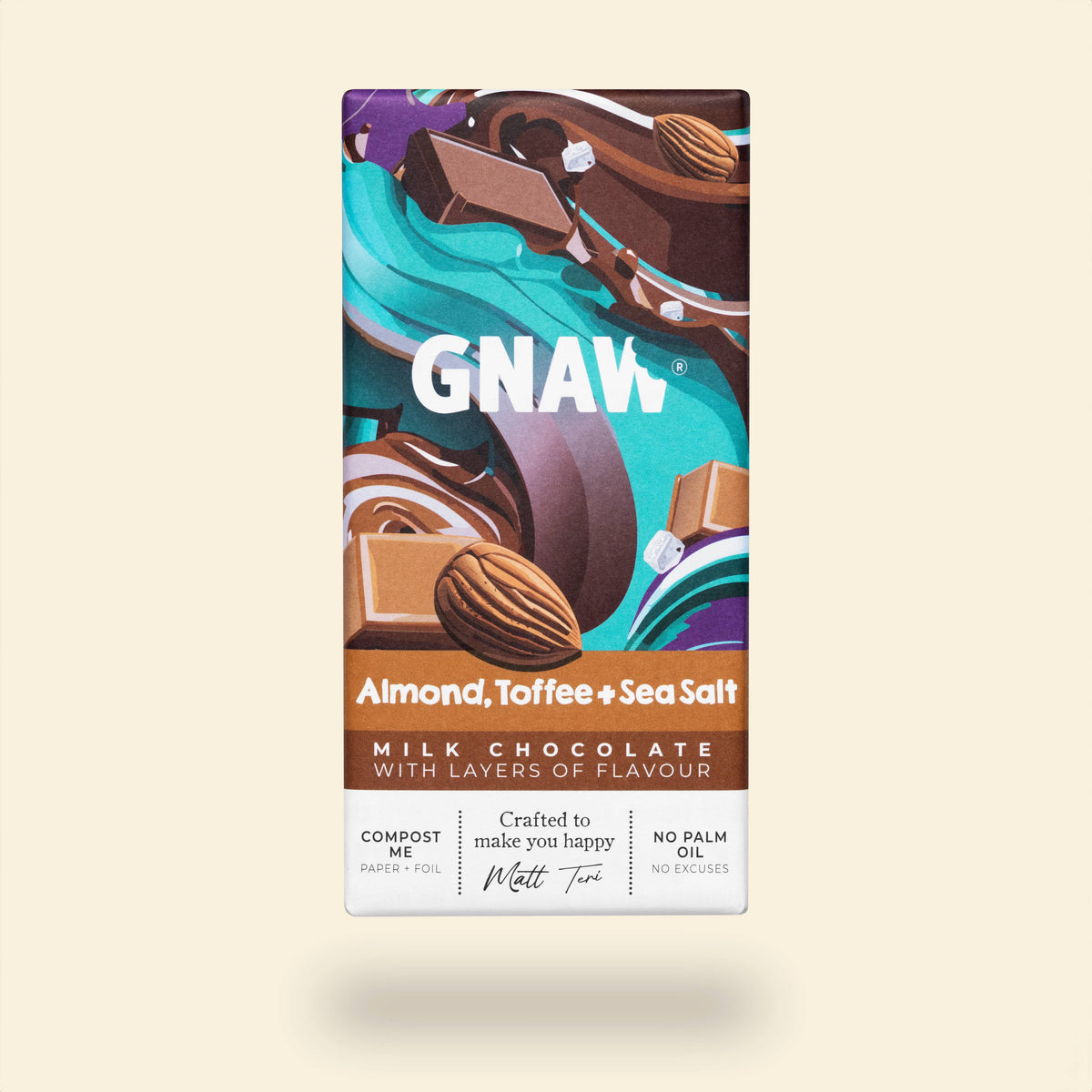 GNAW Almond, Toffee & Sea Salt Milk Chocolate Bar 80g
