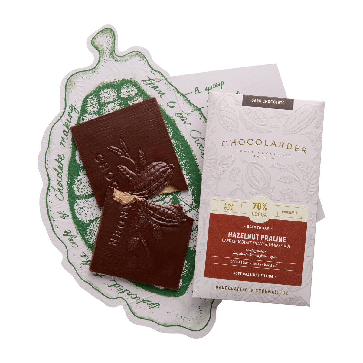 Chocolarder Hazelnut Praline Filled 70% Dark Chocolate