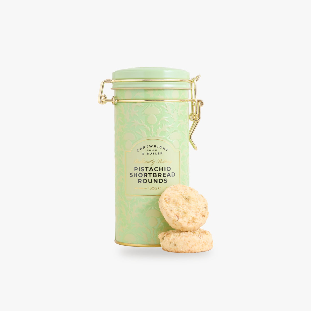 Cartwright & Butler Pistachio Shortbread Rounds in Tin 150g, additional photograph