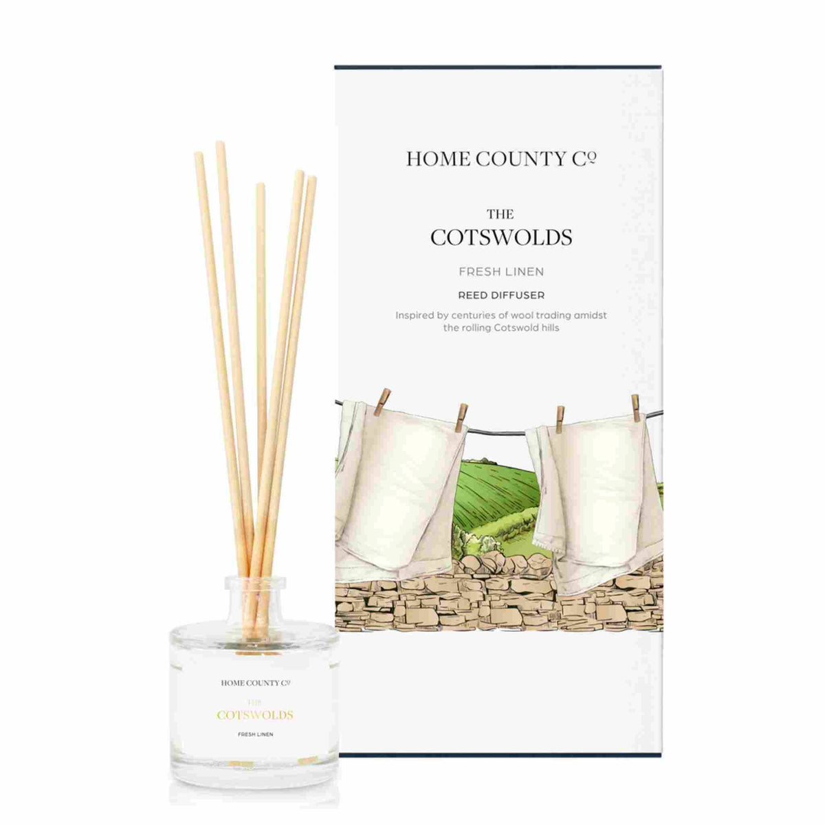 Home County Co. The Cotswolds Fresh Linen Reed Diffuser 100ml