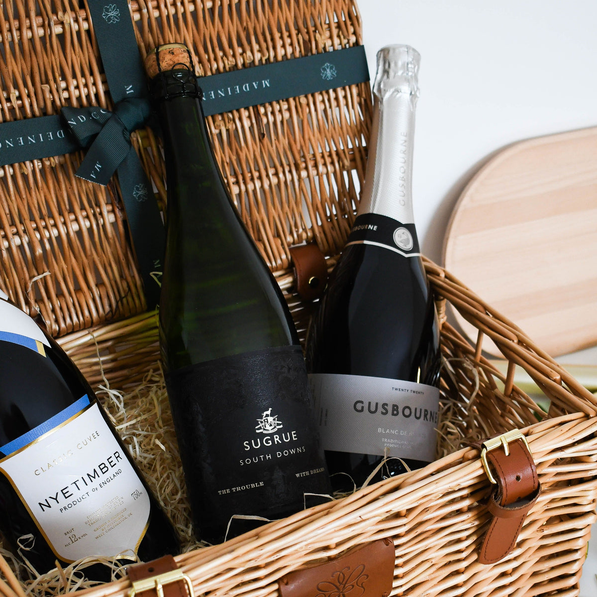 Nyetimber, Sugrue South Downs and Gusbourne sparkling wines in the hamper