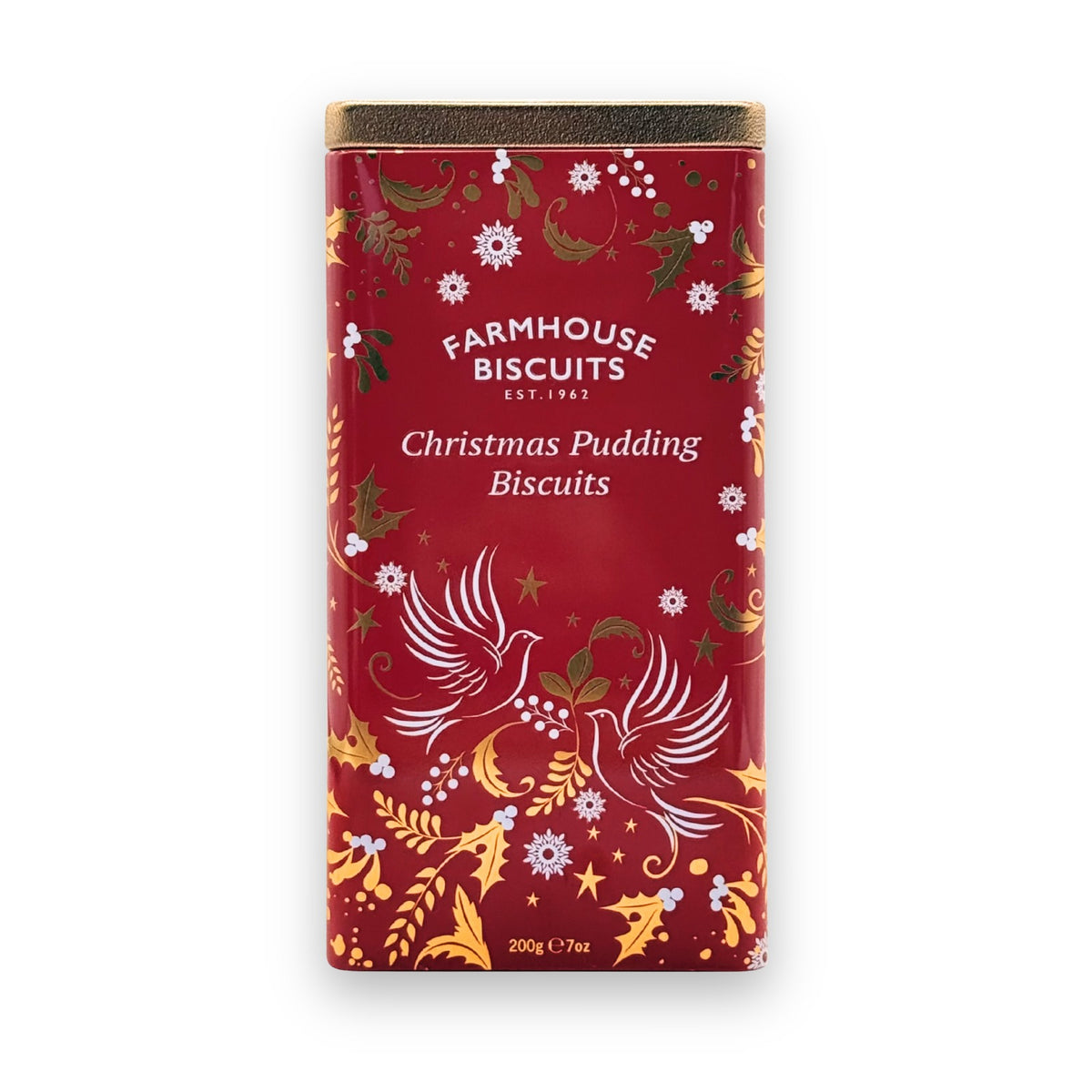 Farmhouse Biscuits Christmas Pudding Biscuits in Red Triangle Tin 200g