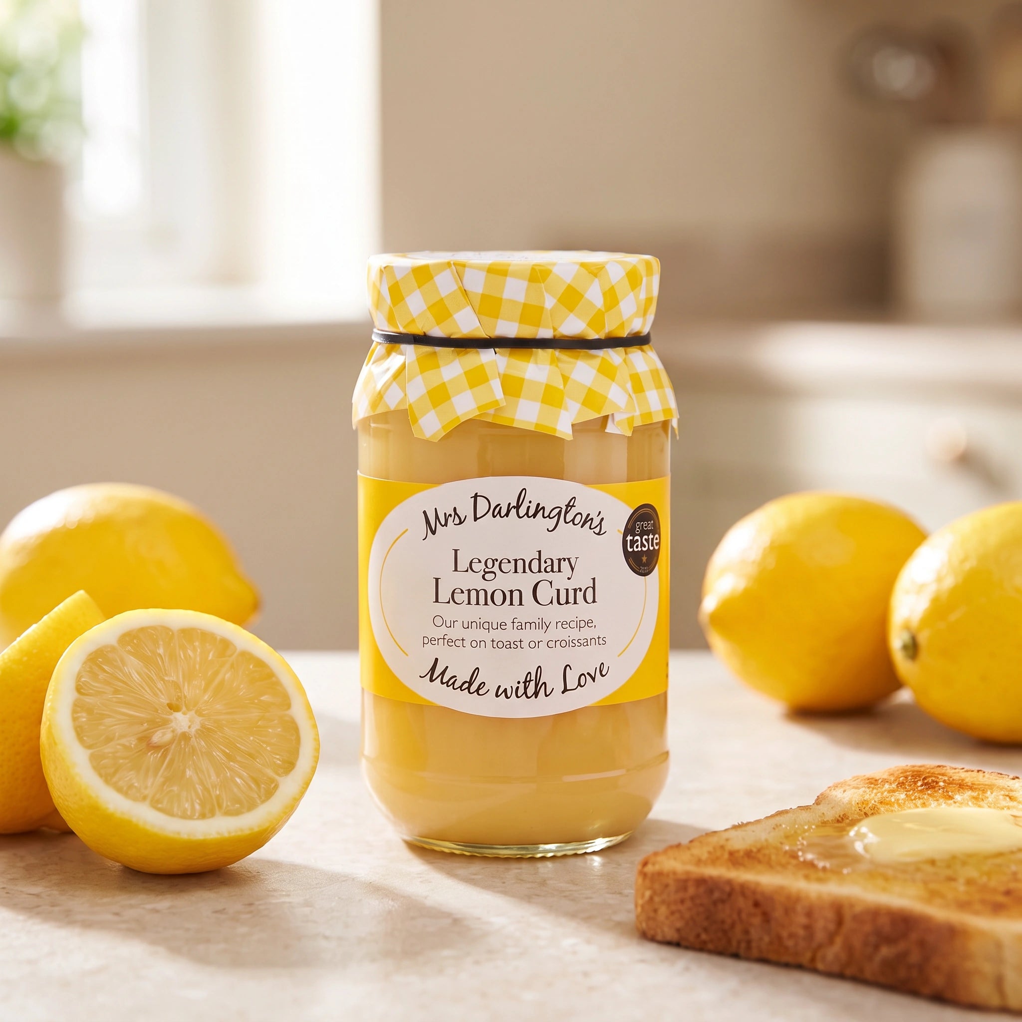 Mrs Darlington's Legendary Lemon Curd with fresh lemons and toast