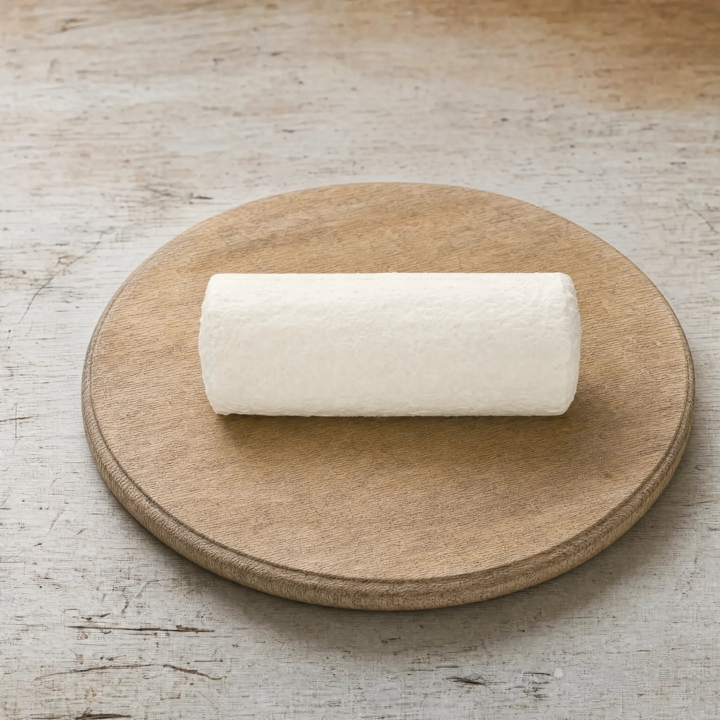 Rosary natural goats' cheese log on an oak board