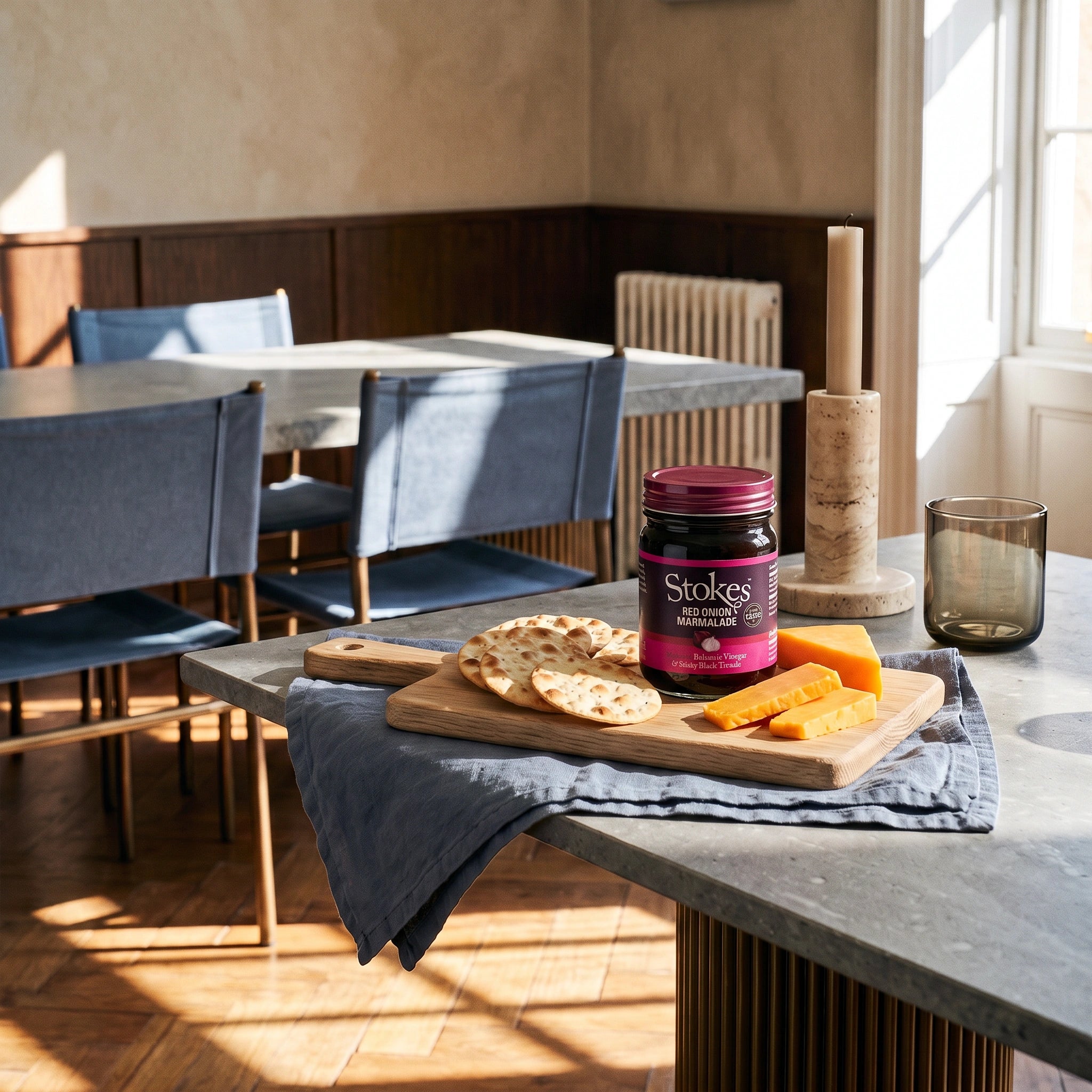 Stokes Red Onion Marmalade on a cheese and cracker board