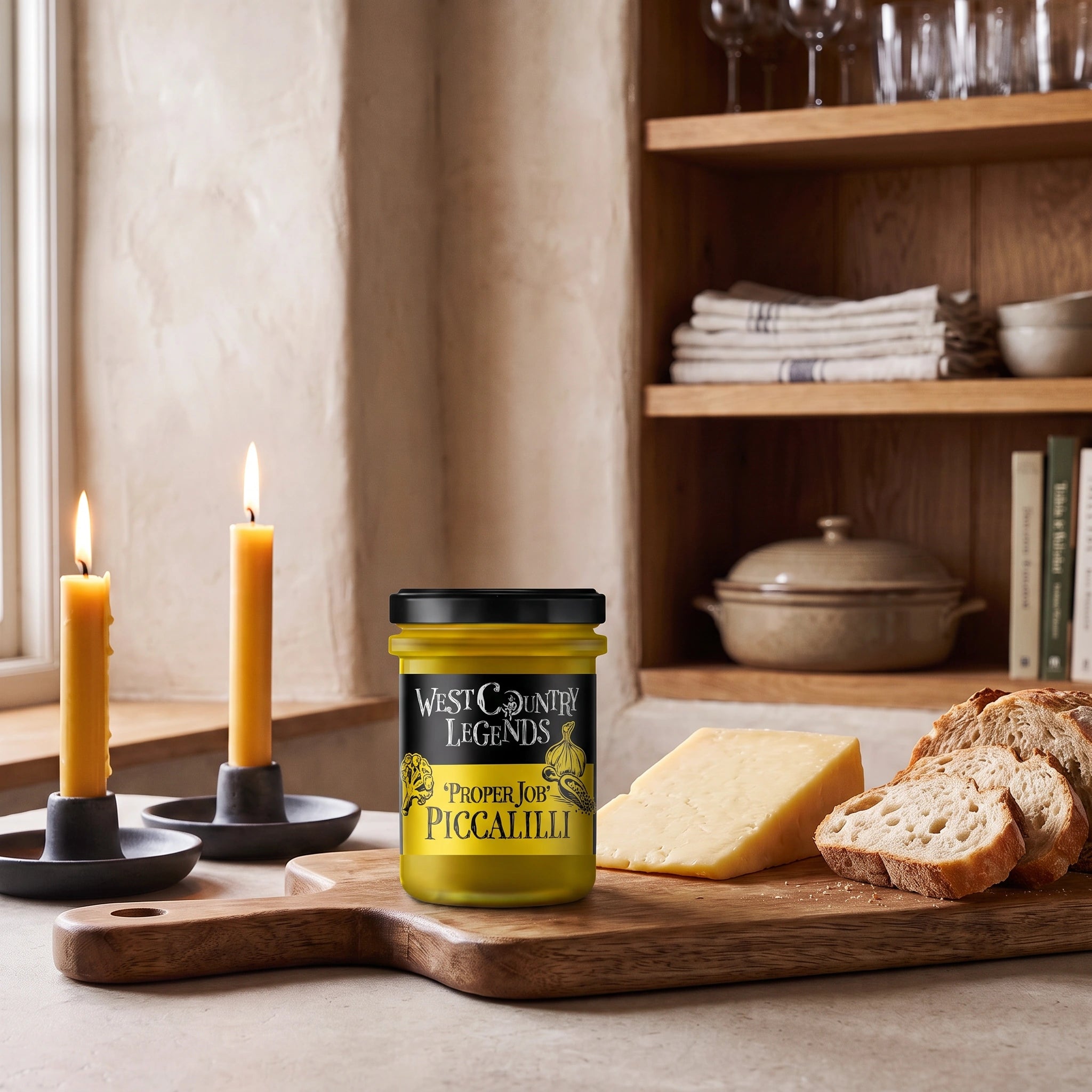 West Country Legends Proper Job Piccalilli with cheddar and crusty bread
