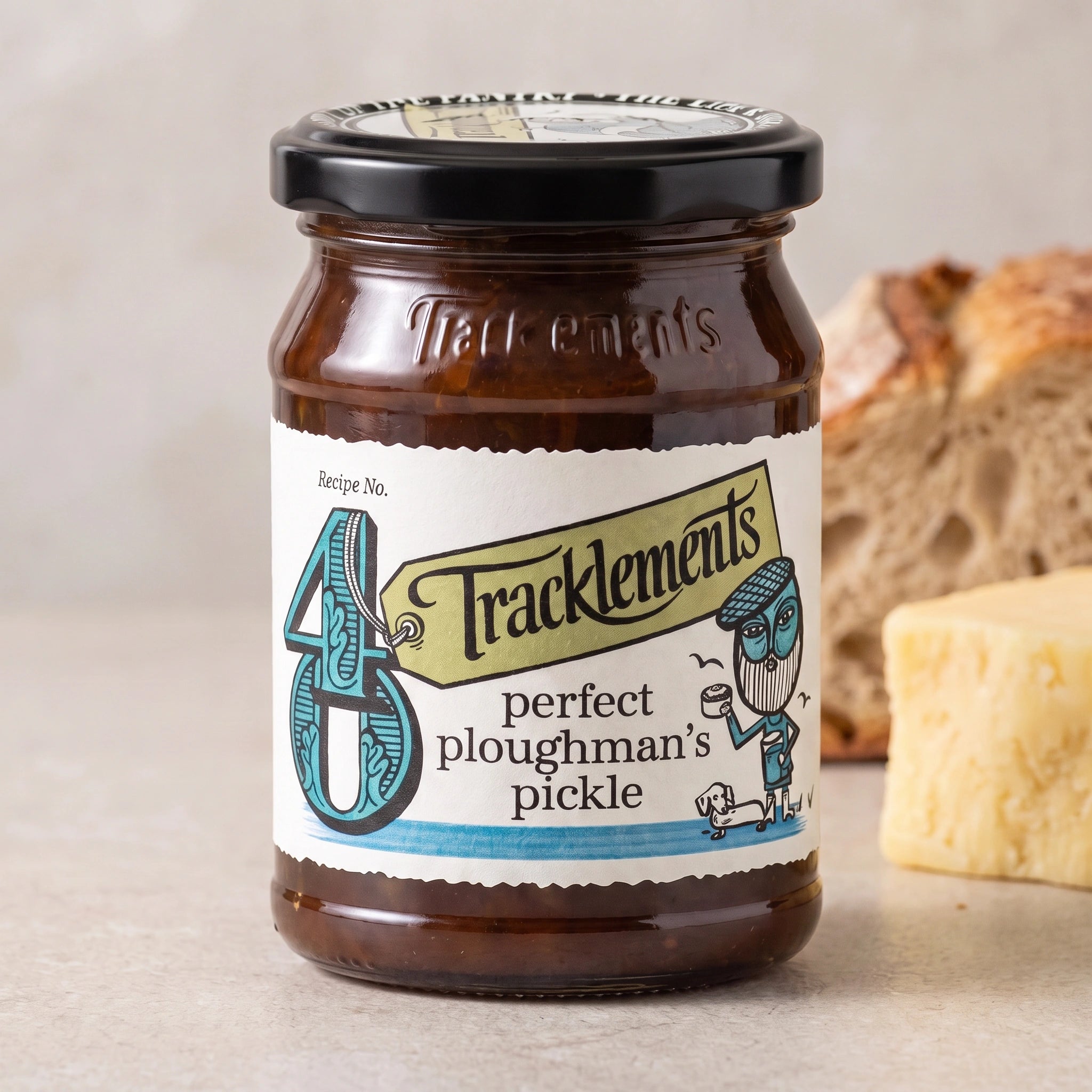 Tracklements Perfect Ploughman's Pickle jar with cheddar and crusty bread