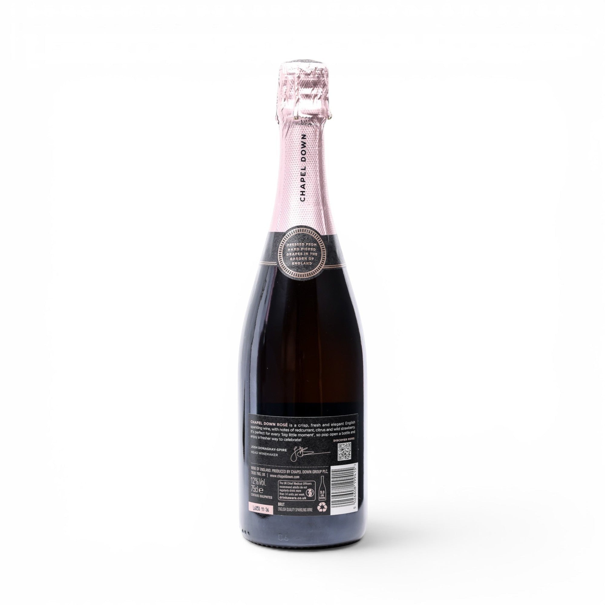 Made In England Chapel Down Rosé sparkling wine bottle with pink foil and label, crisp and elegant English wine.