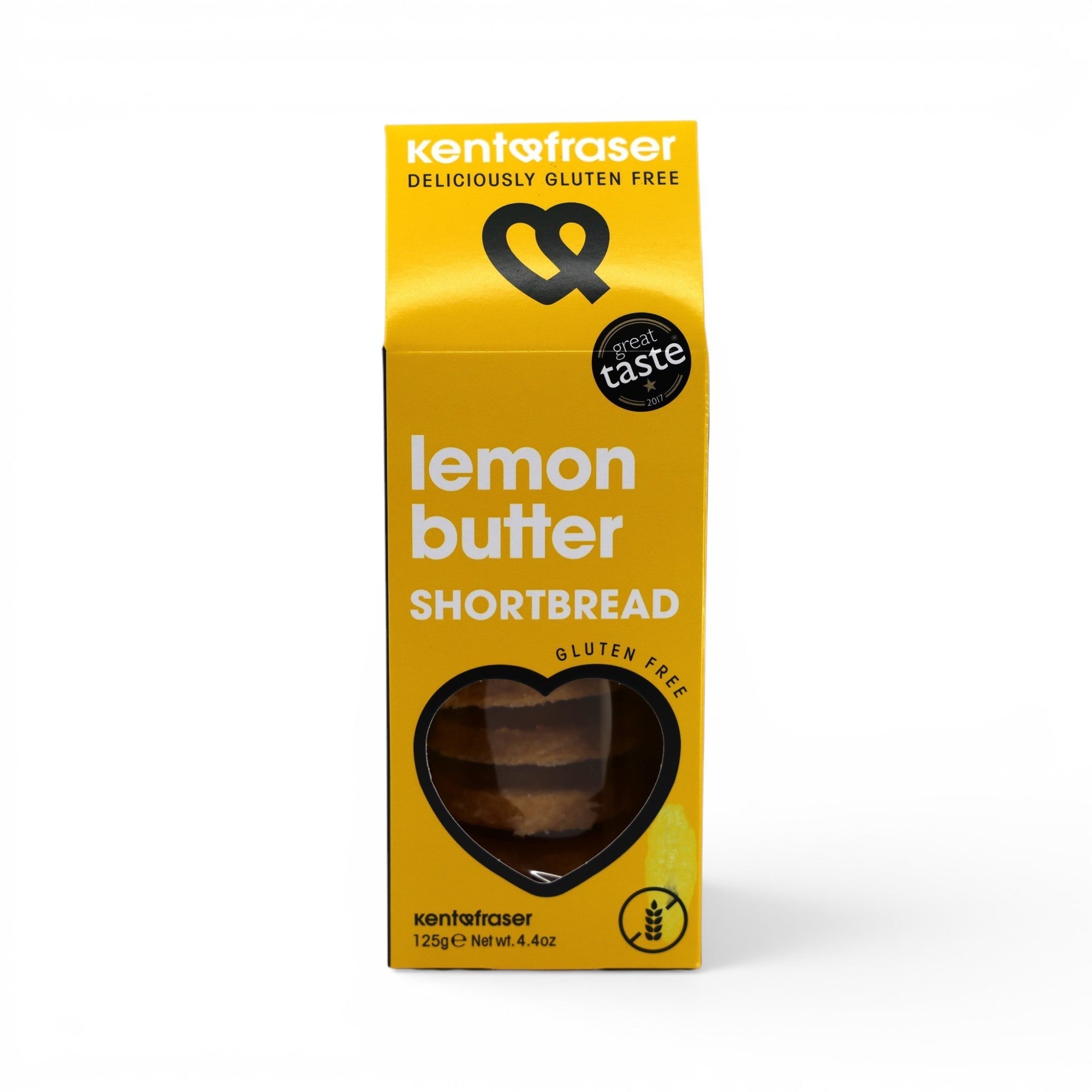 Made In England Kent & Fraser Lemon Butter Shortbread, gluten-free biscuits with a zesty lemon flavor and buttery taste.