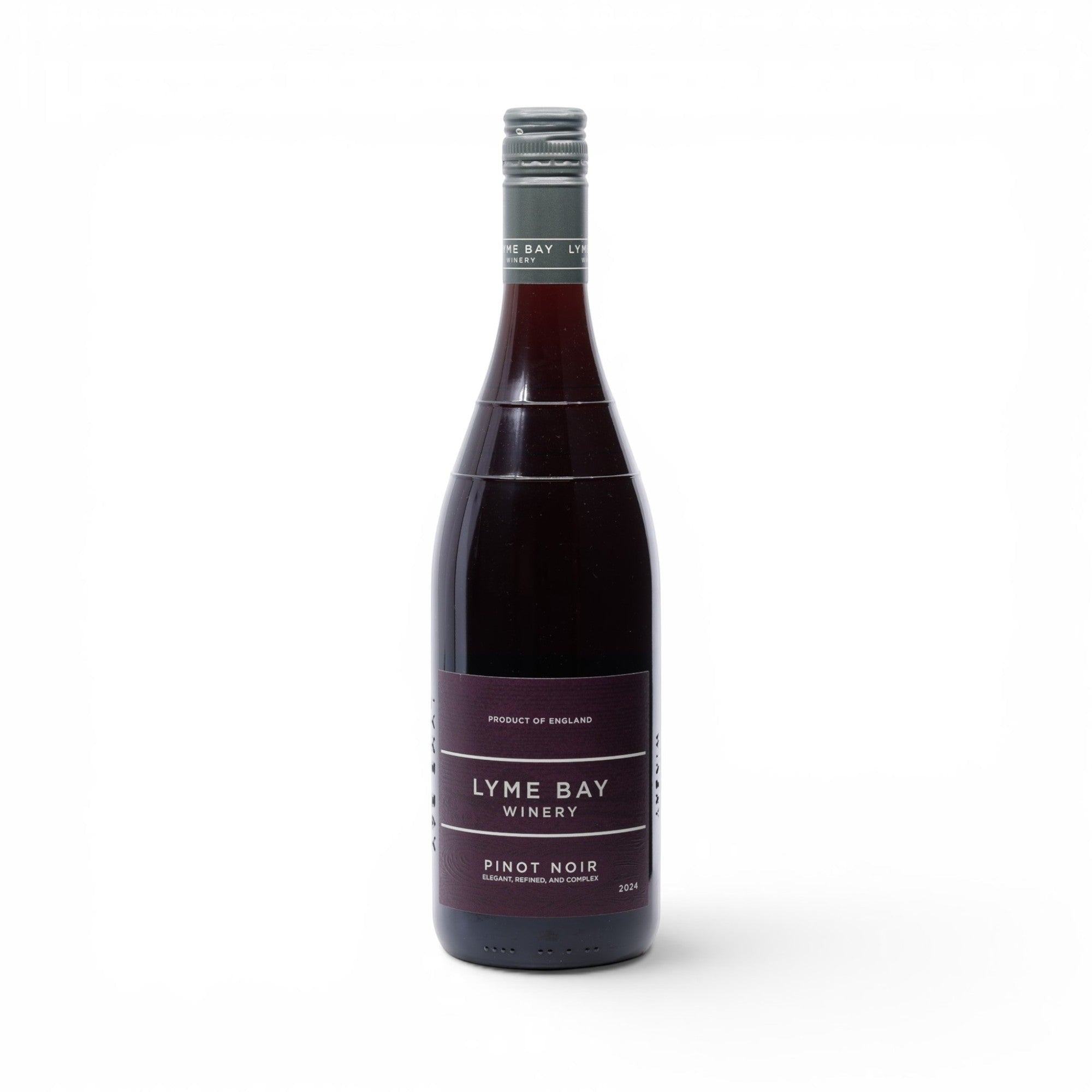 Made In England Lyme Bay Winery Pinot Noir red wine bottle, 2024 vintage, elegant and complex.