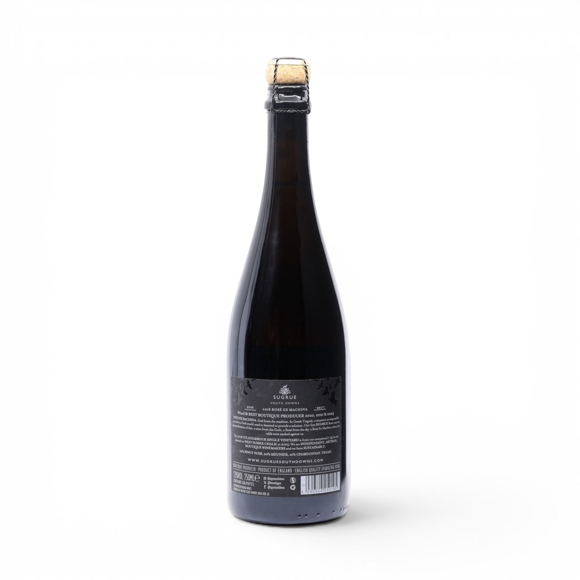 Made In England Sugrue South Downs Cuvée Machina sparkling wine bottle, 60% Pinot Noir, 40% Chardonnay, vegan.