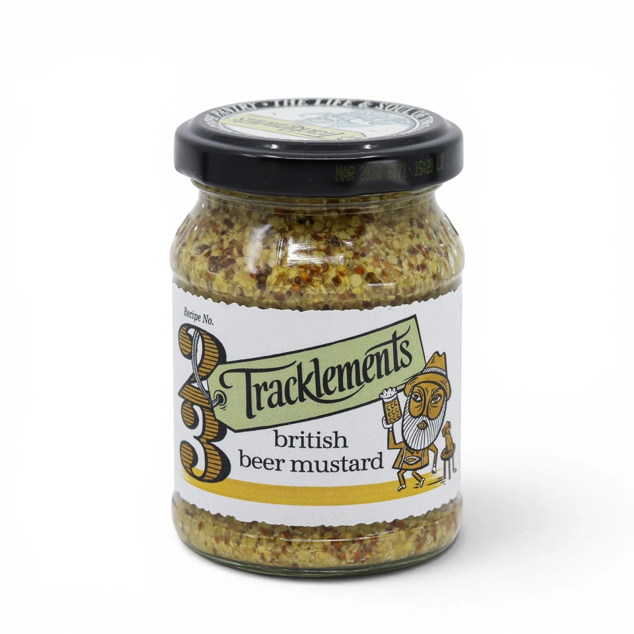 Made In England Tracklements British Beer Mustard in a glass jar with a coarse grain texture and a pale ale flavour.