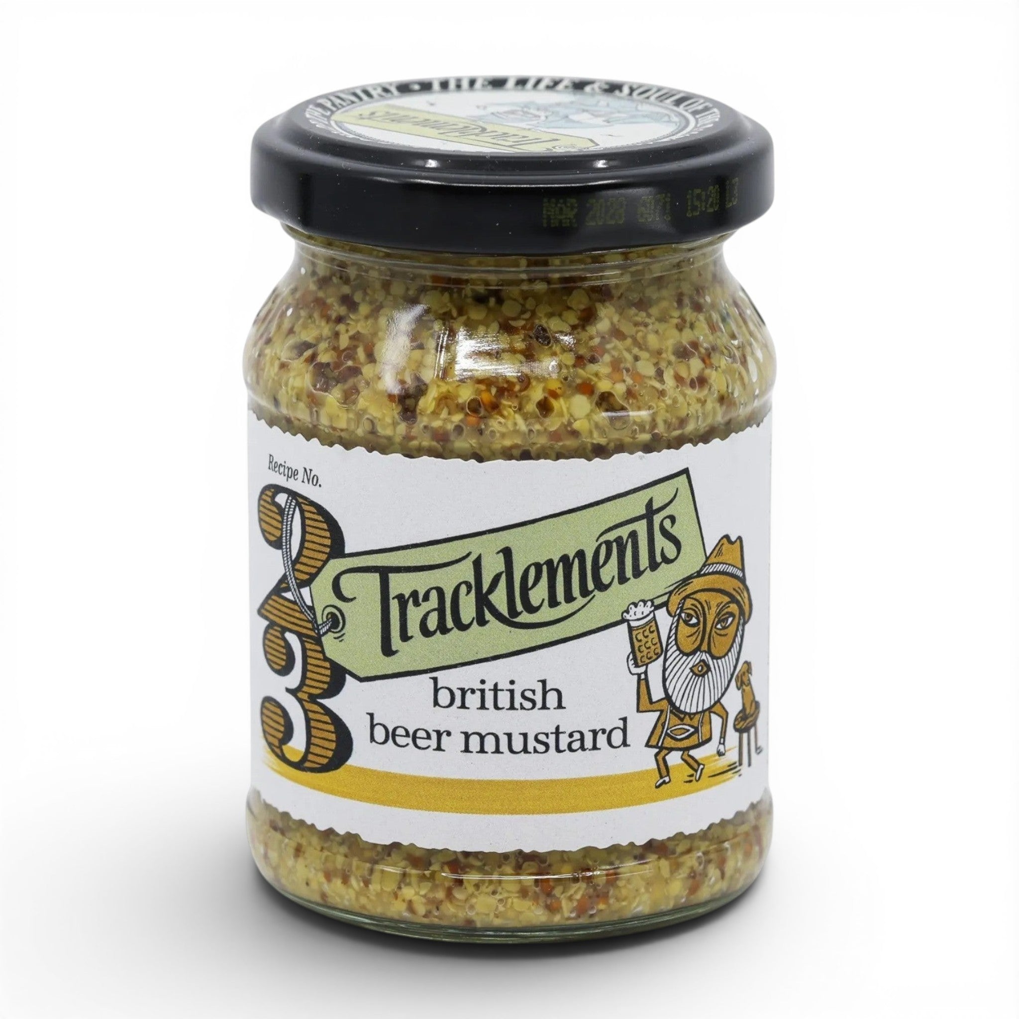 Made In England Tracklements British Beer Mustard in a glass jar with a coarse grain texture and a pale ale flavour.