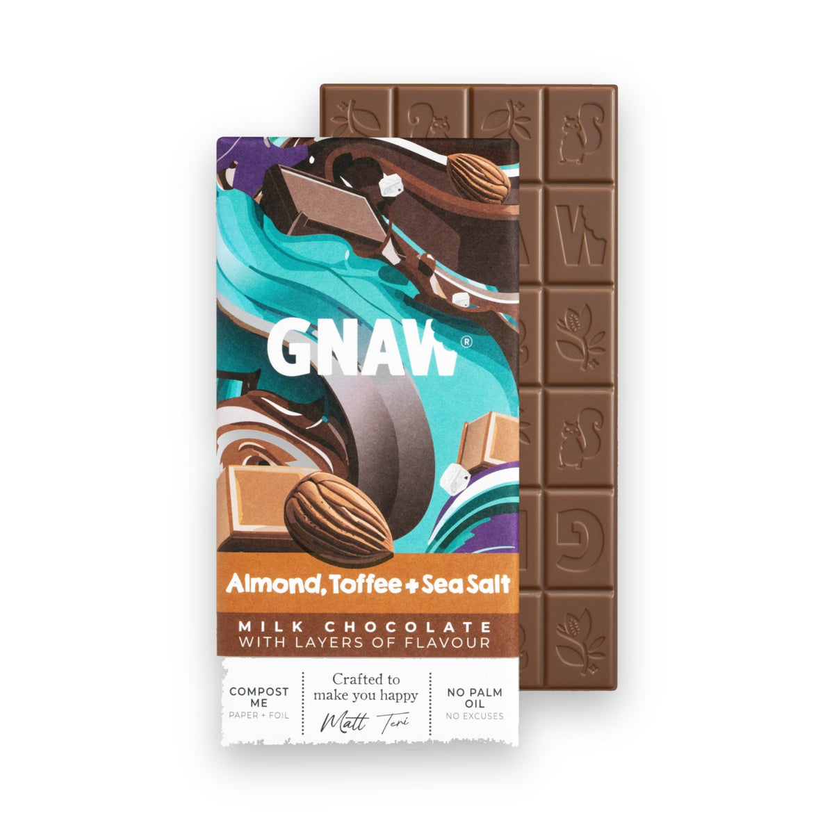 GNAW Almond, Toffee & Sea Salt Milk Chocolate Bar 80g