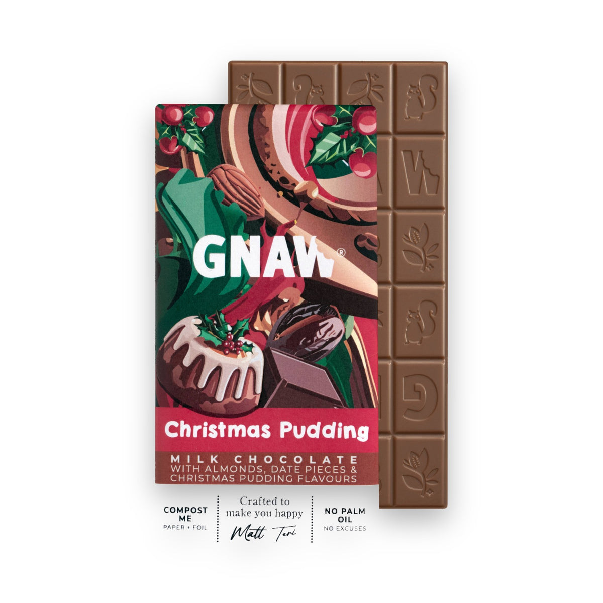 GNAW Christmas Pudding Milk Chocolate Bar 80g