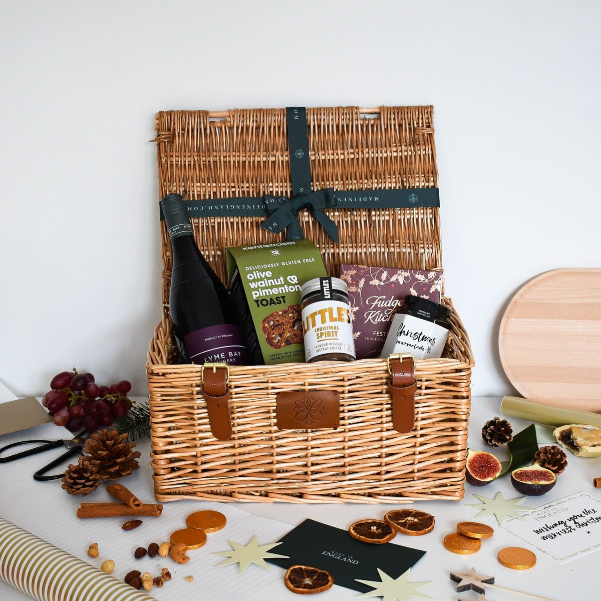 The Pinot Noir Christmas Hamper with Lyme Bay Winery Pinot Noir, Kent & Fraser toast, Little's coffee, fudge and marmalade